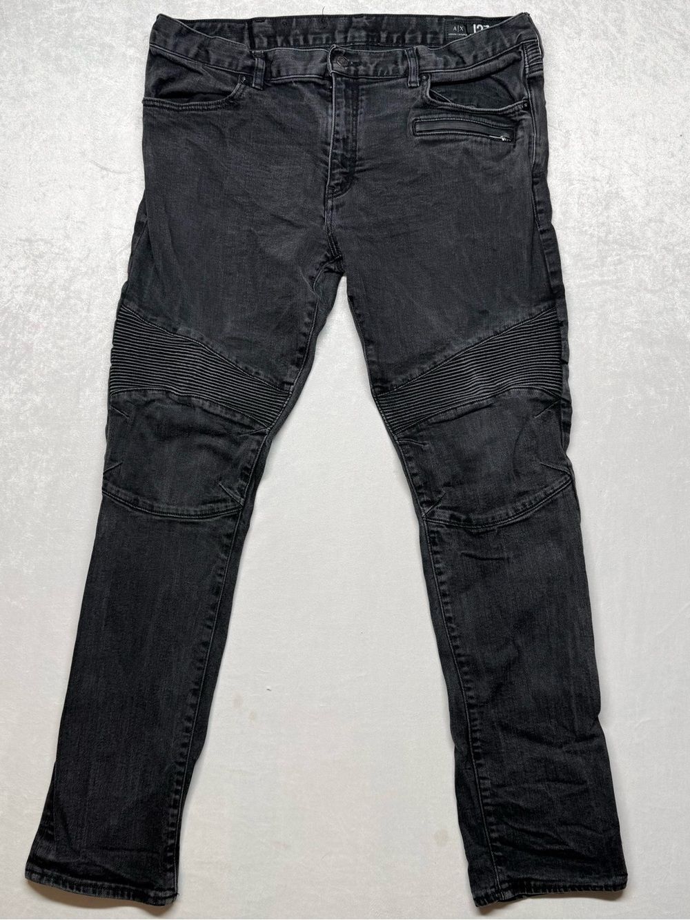 Armani Exchange 38x30 Black Slim Straight Moto-Style Jeans